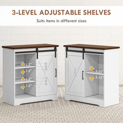 Farmhouse Kitchen Sideboard Buffet Cabinet, 33'' Kitchen Storage Island with Drawer and Adjustable Shelf, Cupboard Liquor Pantry for Kitchen, Dining Living Room