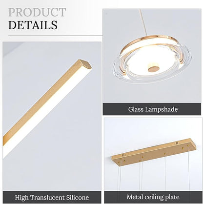 Modern Gold LED Dining Room Light Fixture with Remote Control, 38.5" 38W 3-Color Temp Stepless Dimmable Island Pendant Lights, Hanging Adjustable Linear Chandelier for Kitchen Bar