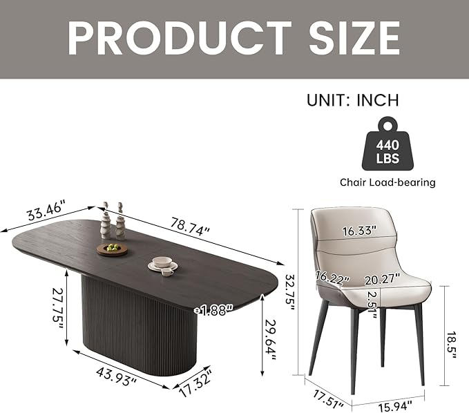 Miuuod 86.61" Dark Grey Dining & Kitchen Table Set,Solid Kitchen Table with 8 Chairs,Large Oval Dinner Table with Stable Leg for Dining Room,Home Office,Living Room Furniture