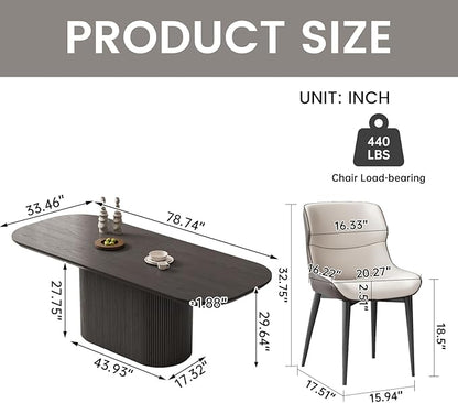 Miuuod 86.61" Dark Grey Dining & Kitchen Table Set,Solid Kitchen Table with 8 Chairs,Large Oval Dinner Table with Stable Leg for Dining Room,Home Office,Living Room Furniture