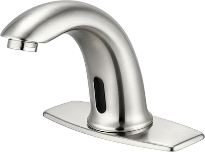 Touchless Bathroom Sink Faucet Automatic Motion Sensor Hands Free Faucet with Hole Cover Plate Water Valve,Commercial Solid Brass Faucet,1 Hole or 3 Hole,Brushed Nickel