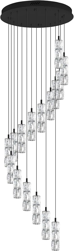 ykolupty H110 Chandelier for High Ceiling 16-Lights Crystal Chandeliers with Remote Large Pendant Light for Living Room Staircase Villa