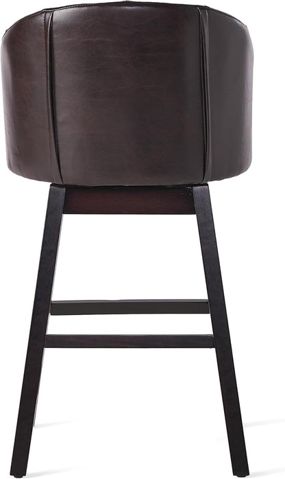 Set of 2 Brown Bar Stools with 360-Degree Swivel, Nailhead Trim & Button-Tufted PU Fabric, Rubberwood Frame for Kitchen Island, Home Bar, and Living Area