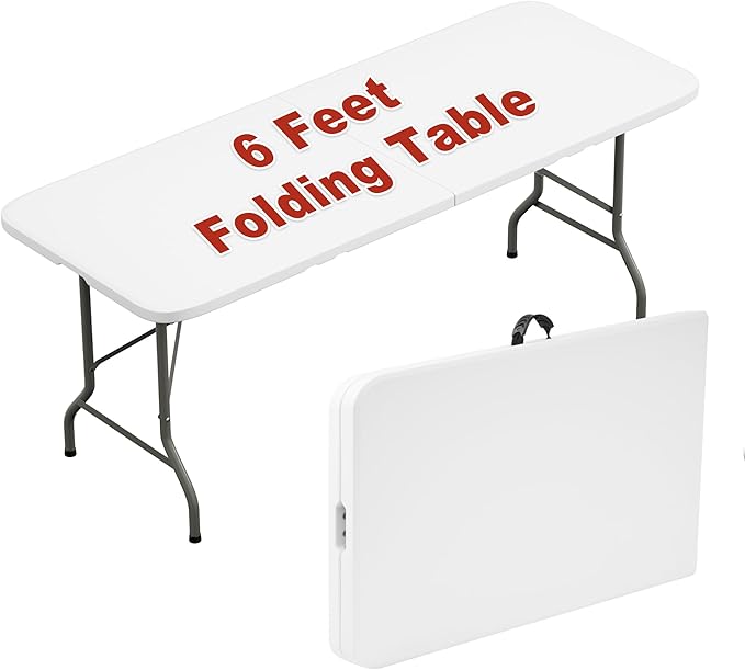 Elevon 6FT Folding Tables – Heavy Duty Portable Foldable Table with Built-in Handle, 300 lb Capacity – Ideal for Events, Parties, Crafts, Camping & Dining (5-Pack)
