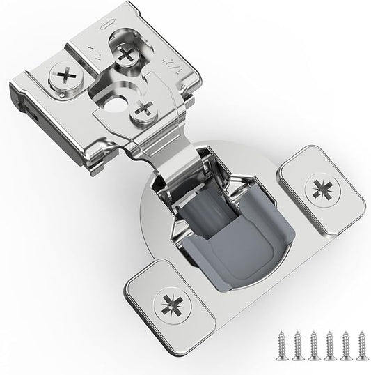 50 Pack 1/2" Overlay 3D Soft Close Hinges for Face Frame Kitchen Cabinet, 3 Way Adjust, Self Closing Concealed Cabinet Hinges-105 Degree