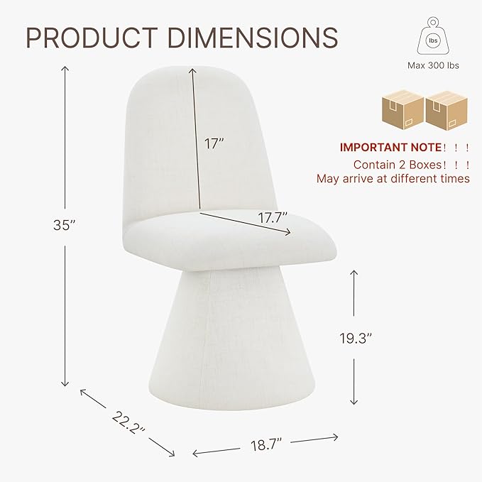 KISLOT Swivel Dining Chairs Set of 2, Modern Upholstered Dining Chair Mid Century Kitchen Chairs with Wave Shaped High Back, 360 Degree Rotating Vanity Chair for Dining Room, Bedroom, Farmhouse, Beige
