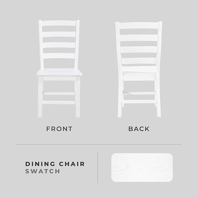 Lexicon Farmhouse Dining Chairs Set of 2, Kitchen Dining Chairs with Sturdy Solid Wood Frame, Legs, Footrest, High Ladder Back, Comfortable Classic Wooden Armless Side Seat, Easy Assembly, White