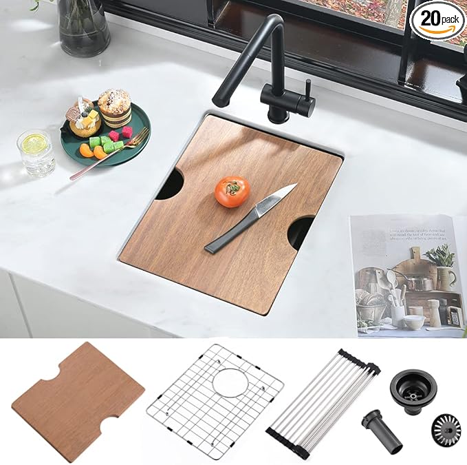 Black Bar Sink Undermount Workstation-iAnomla 17x19 Inch Black Stainless Steel Wet Bar Sinks Small Rv Kitchen Sink Undermount Workstation 16 Gauge Single Bowl Deep Outdoor Sinks with Cutting Board