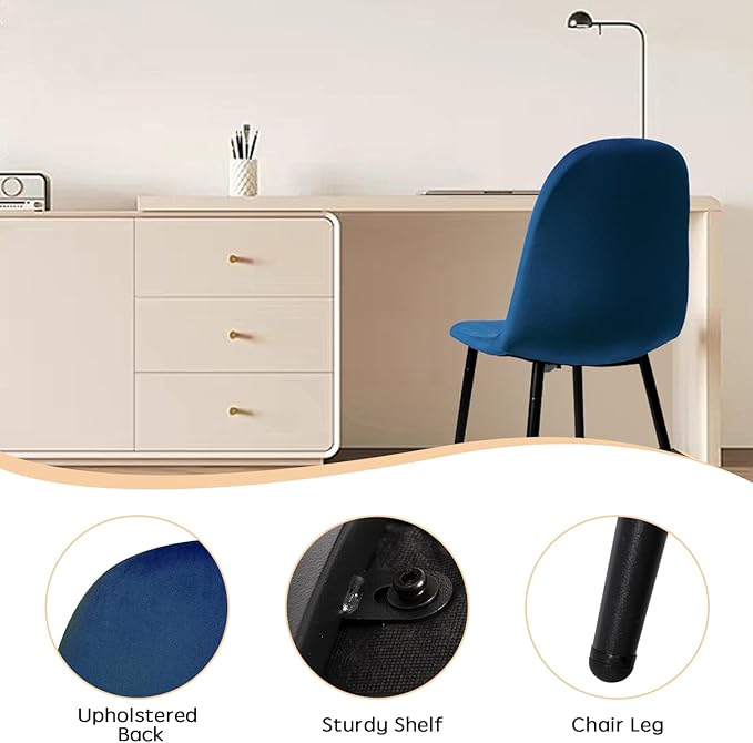 CangLong Set of 2 Blue Velvet Dining Chairs with Metal Legs for Living Room, Bedroom, Restaurant