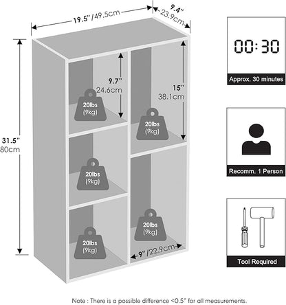 Furinno Reed Closet Organizers and Storage, 5-Cube Reversible Closet Shelves, Closet Organization Shelf, 9.4 x 19.5 x 31.5, for Bedroom, Closet, Blackwood