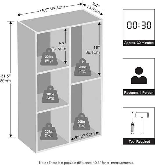 Furinno Reed Closet Organizers and Storage, 5-Cube Reversible Closet Shelves, Closet Organization Shelf, 9.4 x 19.5 x 31.5, for Bedroom, Closet, Blackwood