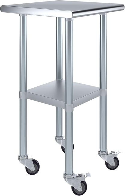 Stainless Steel Work Table with Wheels | NSF Kitchen Island Food Prep | Laundry Garage Utility Bench (Table + Wheels, 20" Long x 20" Deep)