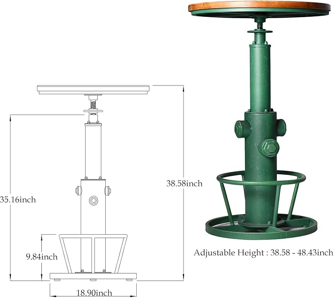 Topower 3-Piece Pub Bar Set Industrial Round Bar Table and Adjustable Swivel Stools with Backrest for 2 Match Bar Height and Counter Barstool Antique Green 1 Table + 2 Chairs