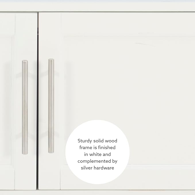 Linon Kyler White Granite Topped Kitchen Cart with Lockable Casters and Hidden Storage Spaces