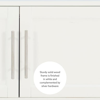 Linon Kyler White Granite Topped Kitchen Cart with Lockable Casters and Hidden Storage Spaces