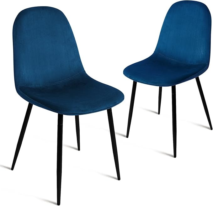 CangLong Set of 2 Blue Velvet Dining Chairs with Metal Legs for Living Room, Bedroom, Restaurant
