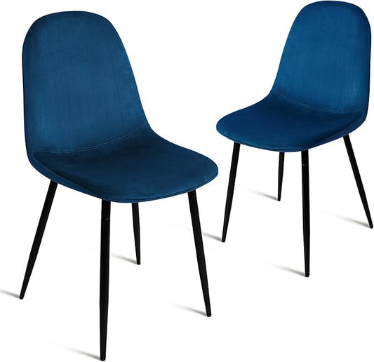 CangLong Set of 2 Blue Velvet Dining Chairs with Metal Legs for Living Room, Bedroom, Restaurant