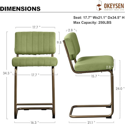 Okeysen Bar Stools Set of 2,Counter Height Bar Chairs,24 inch Tall Bar Stool with Back,Barstools Bar Height Set of 2,Kitchen Counter Stools Modern Velvet Barstools for Island Dining Party