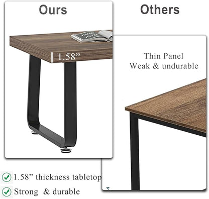 HSH Farmhouse Modern Simple Oak Center Table - Industrial Minimalist Rectangle Living Room Coffee Table, Wood and Metal, Rustic Oak, 39 in