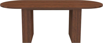 63" Water-Resistant Island Table, Rustic Dining Table with Wood Strip Base, Mid Century Dining Table with Spacious Oval Design for Home, Walnut