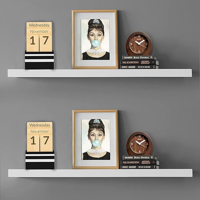 36 Inches Length Floating Shelves, 12 Inches Deep Wall Shelves for Bathroom/Living Room/Bedroom/Kitchen Decor, White Shelves with Invisible Brackets Set of 2