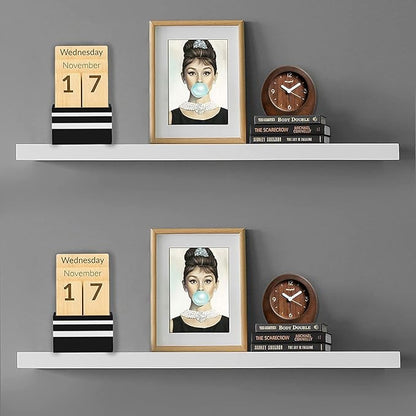 36 Inches Length Floating Shelves, 12 Inches Deep Wall Shelves for Bathroom/Living Room/Bedroom/Kitchen Decor, White Shelves with Invisible Brackets Set of 2