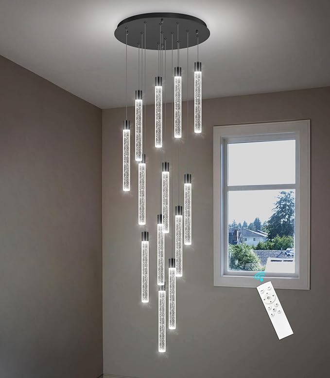 13-Light Long Large Modern Led Crystal Chandeliers Modern Spiral Chandeliers High Ceilings Chandelier for Staircase Foyer Black
