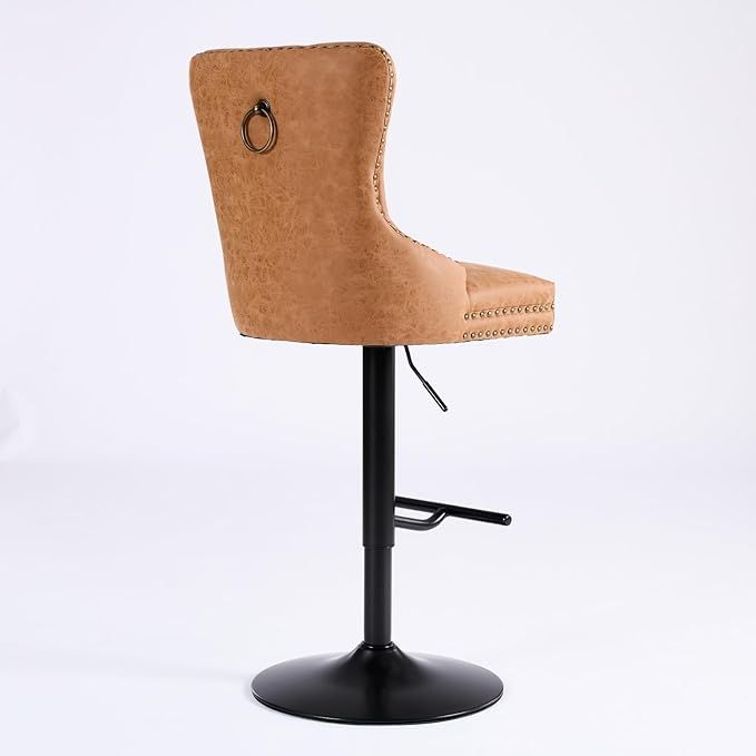 Aged and Retro PU Swivel Bar stools Adjusatble Seat Height from 26 33 Inch, Bar Stools with Backs Comfortable Tufted for Home Pub and Kitchen Island (Orange,Set of 2)