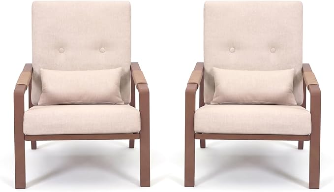 Patio Furniture Set, 2-Piece Aluminum Outdoor Single Chairs with Washable High-Resiliency Sponge Cushions, Beige
