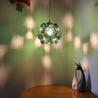 Bieye L10877 Petals Tiffany Style Stained Glass Ceiling Pendant Light with 8-inch Wide Lampshade (Textured Deep Green, 8" Cherry Blossom)