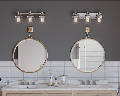 Progress Lighting P300047-009 Calhoun Collection Clear Glass Farmhouse Bath Vanity Light, 3-Light, Brushed Nickel
