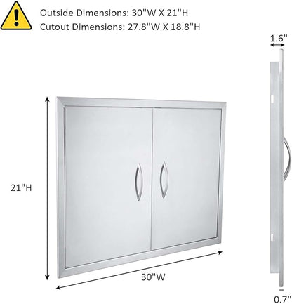 JIE JIN 30" W X 21" H Outdoor Kitchen Doors Double Doors Thickened 304 Brushed Stainless Steel BBQ Access Door BBQ Island Doors Outdoor Kitchen Accessories Door for Outdoor Kitchen BBQ Island