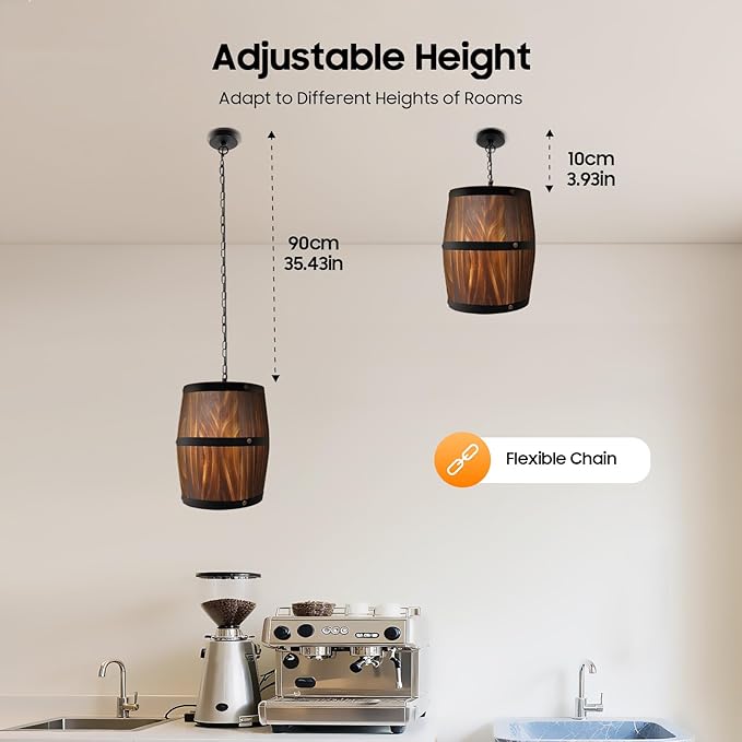 Retro Pendant Light,Wood Wine Barrel Fixture Hanging Decor,Rustic Unique Kitchen Bar Ceiling Lamp, Fashion Fixtures for Bar Cafe Home