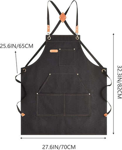 Aoomzoon Canvas Aprons for Men Chef Apron, Work Apron with Large Pockets - 16oz Heavy Duty Cross Back, BBQ, Cooking