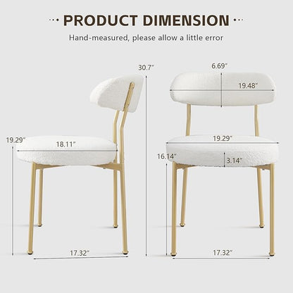 White Boucle Dining Chair Set of 4, Modern Oval Upholstered Dining Chairs with Curved Back and Metal Leg for Dining Room,Restaurant,Kitchen Island(Gold Leg)