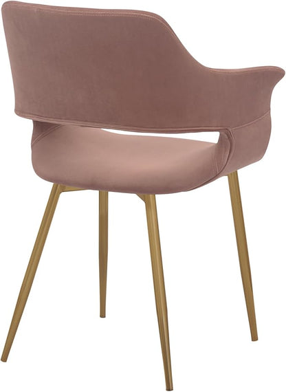 Armen Living Gigi Pink Velvet Dining Room Chair with Gold Metal Legs - Set of 2