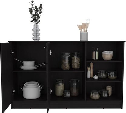 GOWE Ginger Kitchen Island, Three Open Shelves, Two Cabinets White/Black