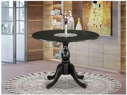 HomeStock Island Interiors Kitchen Dining Table with 42"x42" Round Solid Wood Table Top with Dropleaf & Pedestal Base in Black Finish for Small Dining Spaces