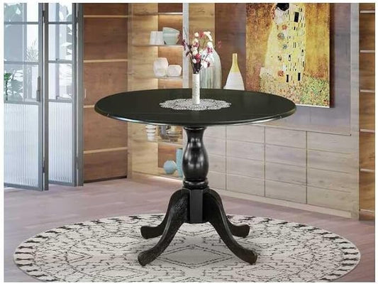 HomeStock Island Interiors Kitchen Dining Table with 42"x42" Round Solid Wood Table Top with Dropleaf & Pedestal Base in Black Finish for Small Dining Spaces