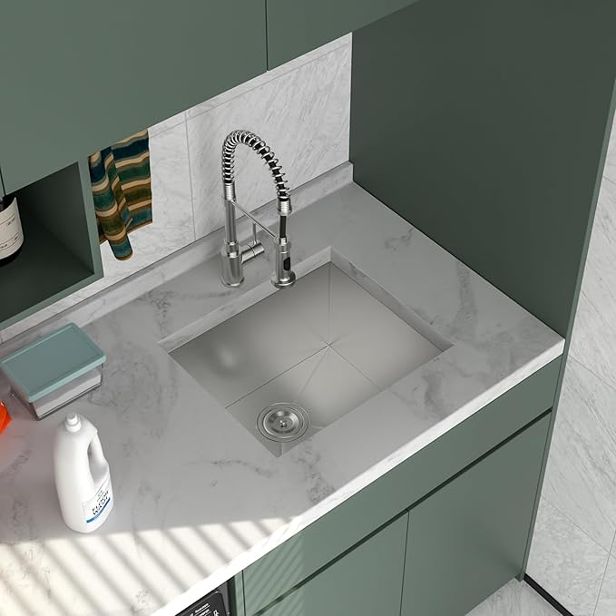 Logmey 21x18 Undermount Laundry Sink 21 Inch Laundry Room 12" Deep Sinks Handmade 16 Gauge Heavy Duty Stainless Steel Large Capacity Utility Washing Tub for Home & Commercial Use