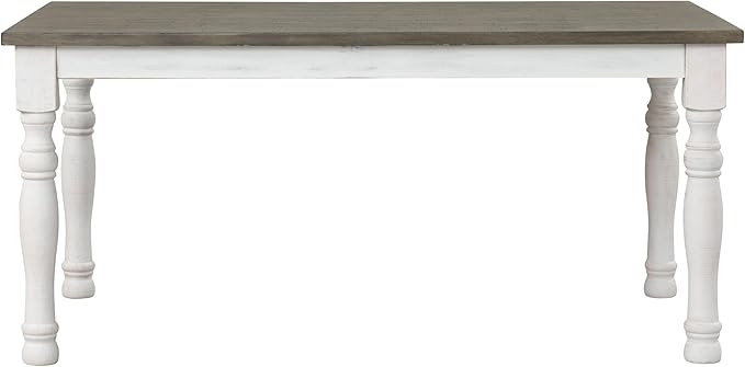 Roundhill Furniture Ebret Farmhouse Two-Tone Distressed Wood Dining Table, Brown and White