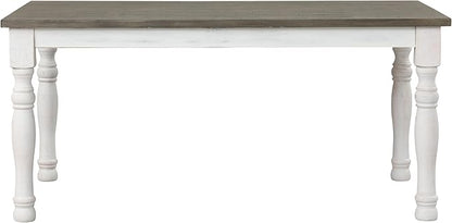 Roundhill Furniture Ebret Farmhouse Two-Tone Distressed Wood Dining Table, Brown and White