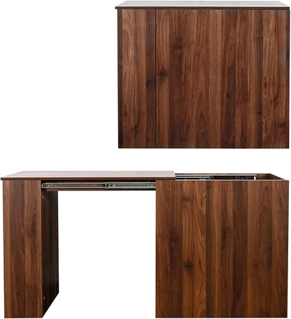 JOYSOURCE Counter Height Bar Table for 2, Extendable Kitchen Island with Drawers & Shelves for Kitchen, Living Room, Walnut