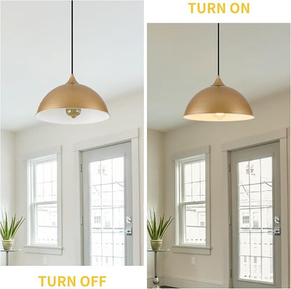 Pendant Lights Kitchen Island, 12" Gold and White Dome Pendant Light Vintage Industrial Hanging Light Fixtures for Dining Room Restaurant Cafe Entryway