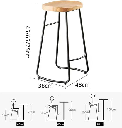 Rustic Backless Solid Wood Stools Set of 2, 45/65/75cm Counter Height stools with Metal Leg and Footrest, Chairs for Kitchen Island Dining Room,Black Legs-75cm