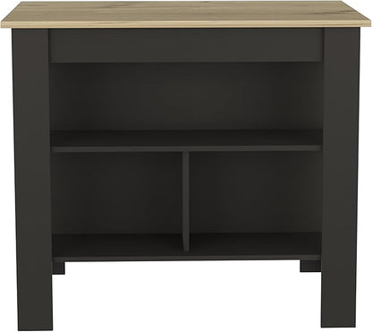 40" Extra Countertop Extendable Dining Table, Work Island with Functional Storage, Kitchen Island Table with Comfortable Prep Space for Kitchen Meal Prep and Storage, Black + Light Oak