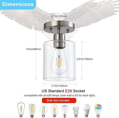 YYT 1-Light Flush Mount Ceiling Light, Brushed Nickel Hallway Light Fixtures, Small Kitchen Lighting Fixtures Ceiling, Cieling Lights with Clear Glass Shade for Entryway Bathroom Corridor Passway