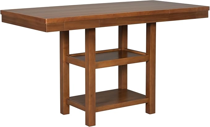 Solid Wood Counter Height Dining Table Set for 6, Expandable Bar Table with 4 Chairs and a Bench, Farmhouse Kitchen Table Set with 2-Tier Storage Shelves for Dinning Room Living Room (Brown-4.9)