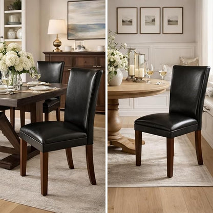 HomePop Parsons Upholstered Accent Dining Chair, Set of 2, Black Faux Leather