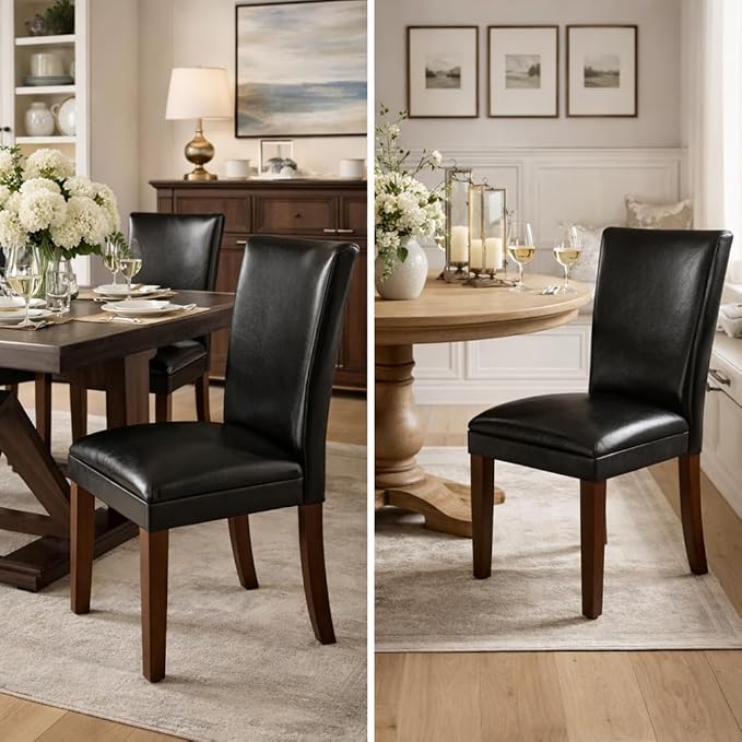 HomePop Parsons Dining Chair - Black Faux Leather (Set of 2)